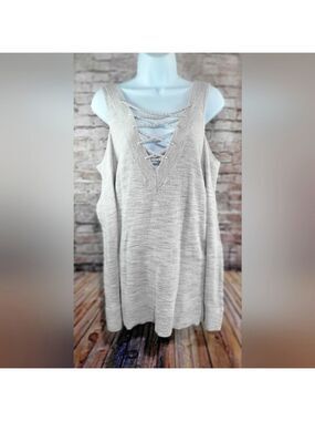 Express Cold Shoulder Surplice Neck Sweater Top Small